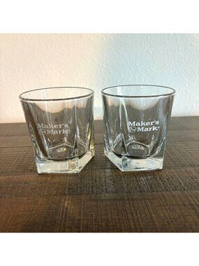 Makers Mark Bourbon Whiskey Rocks Glass Set of Two Glasses Barware